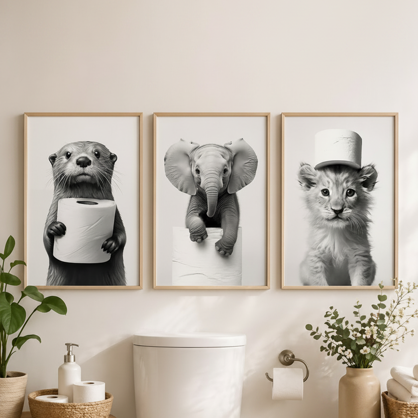 Affiches d'animaux et papier toilette