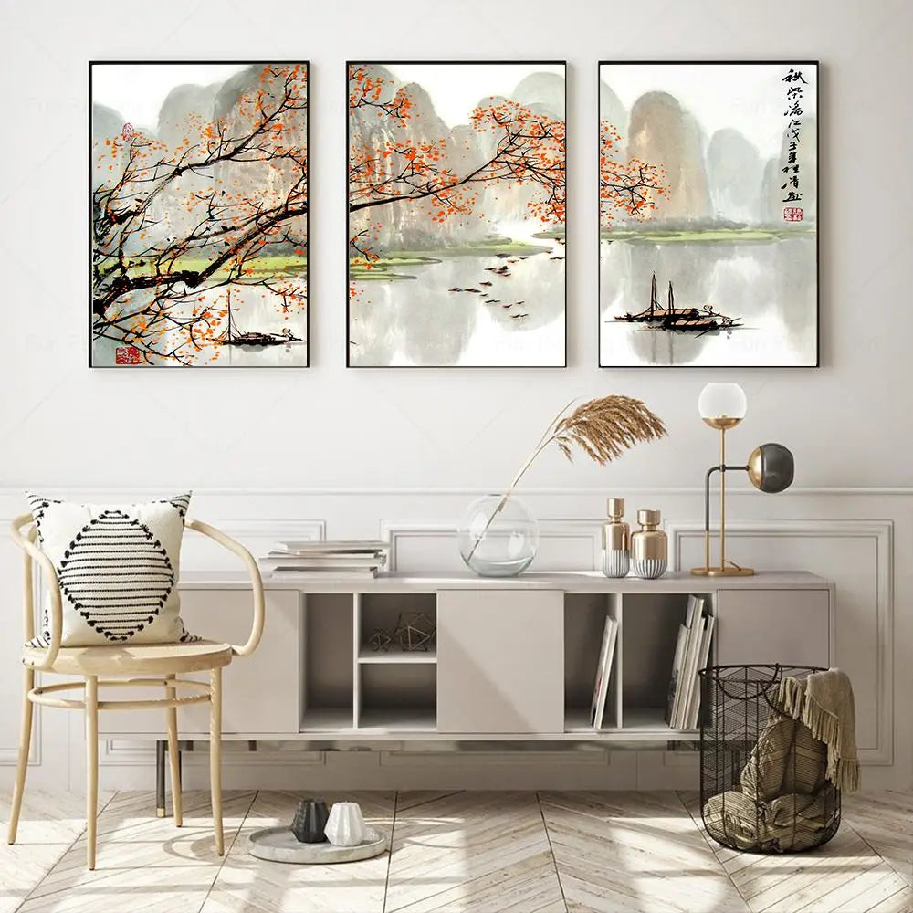 Affiches florales asiatiques poétiques