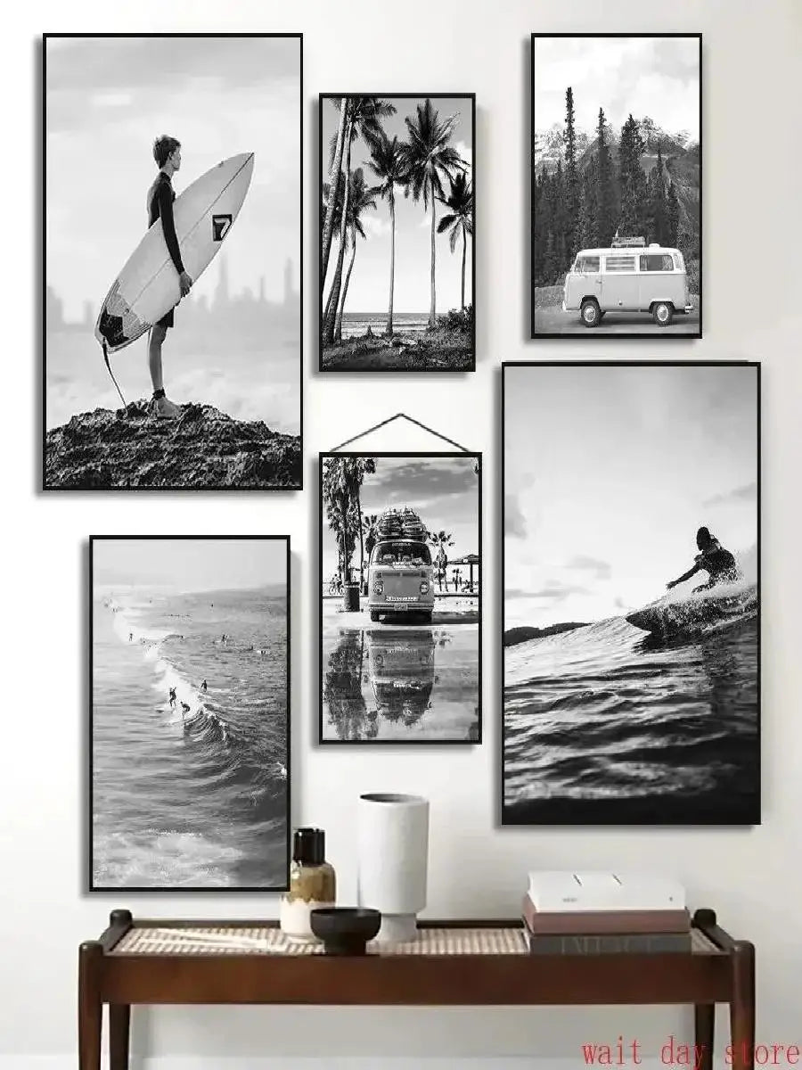 Affiches de surf monochrome