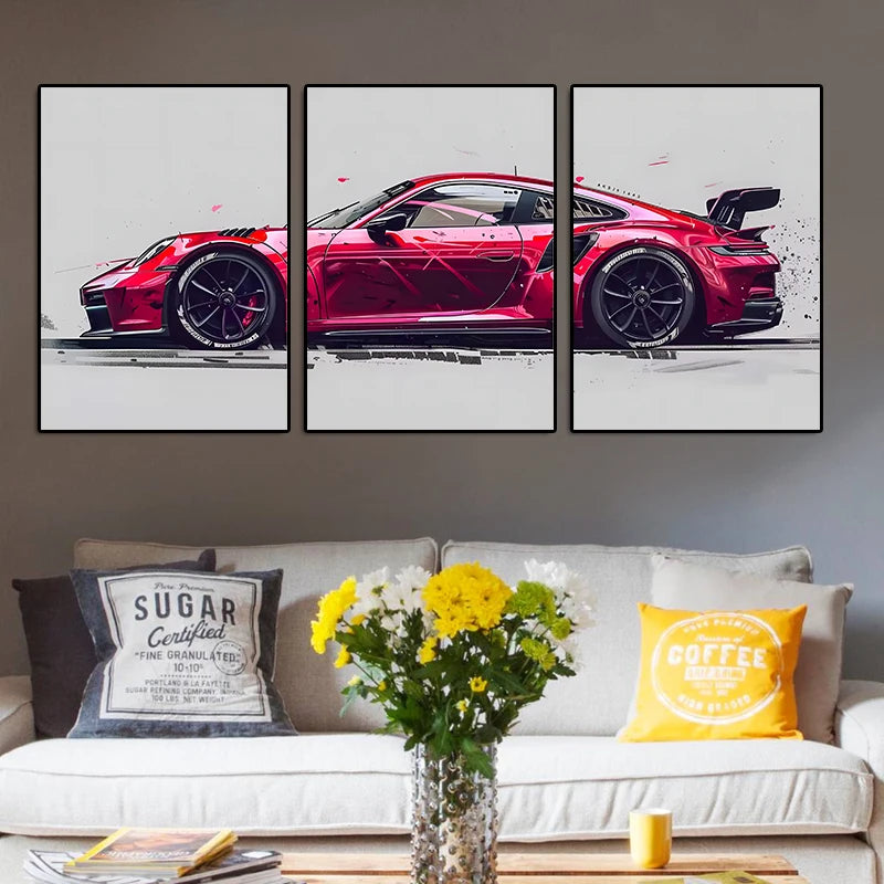 Affiches triptyques de voiture sportive