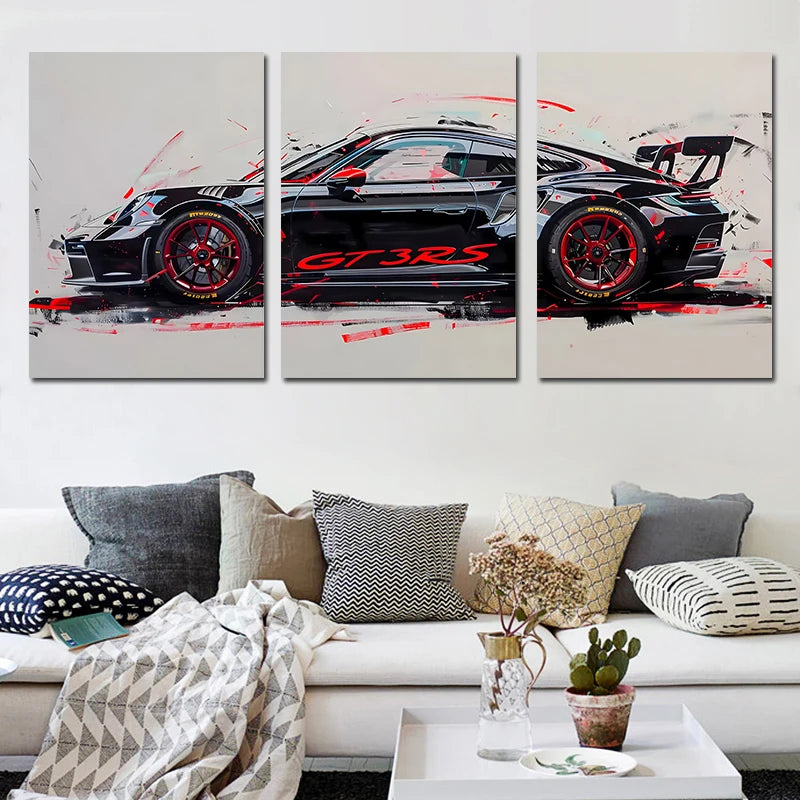 Affiches triptyques de voiture sportive