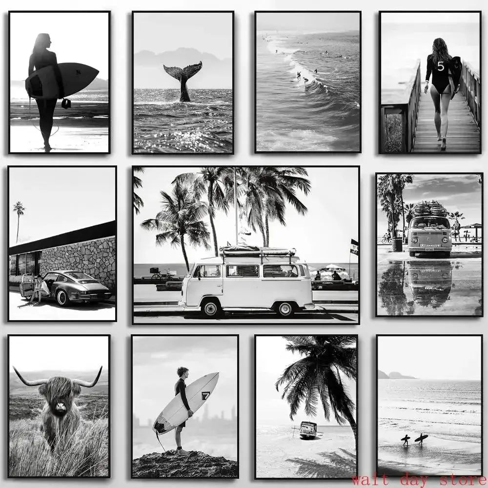 Affiches de surf monochrome