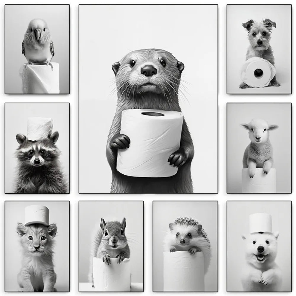 Affiches d'animaux et papier toilette